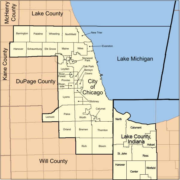 Lake County Indiana map with cities