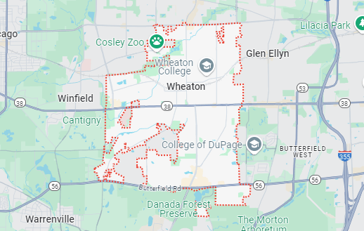 Wheaton, IL location on a map.