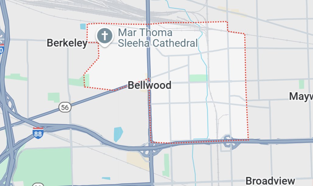 Champion Roofing's Bellwood, IL service area on a map.