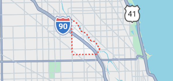 Champion Roofing's Bucktown, IL service area on a map.