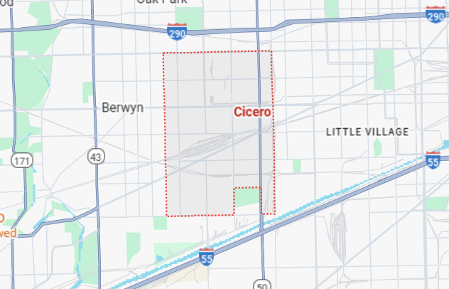 Map of Cicero, IL city boundaries.