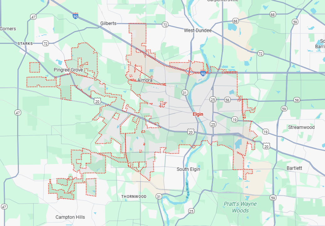 Elgin, IL location on a map.