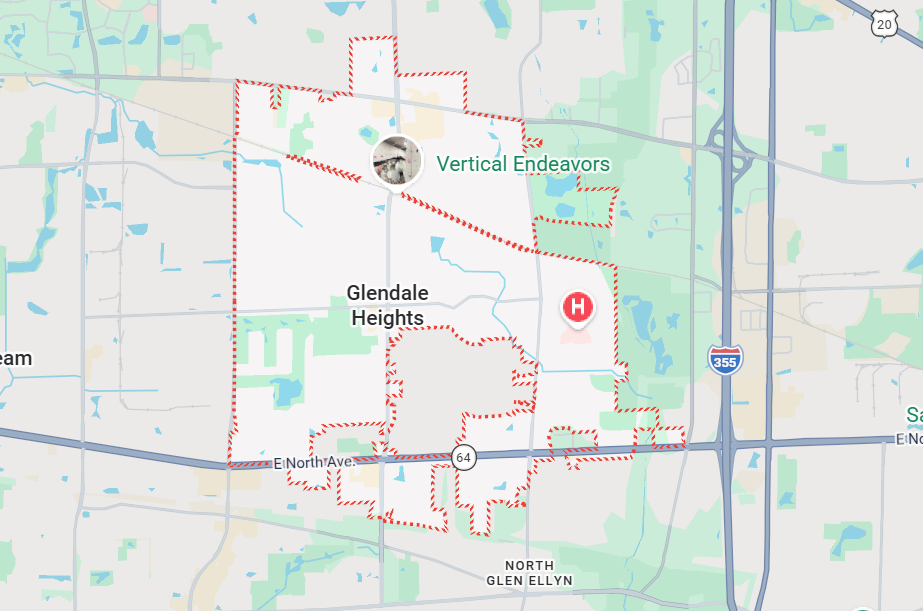 Champion Roofing's Glendale Heights, IL service area on a map.