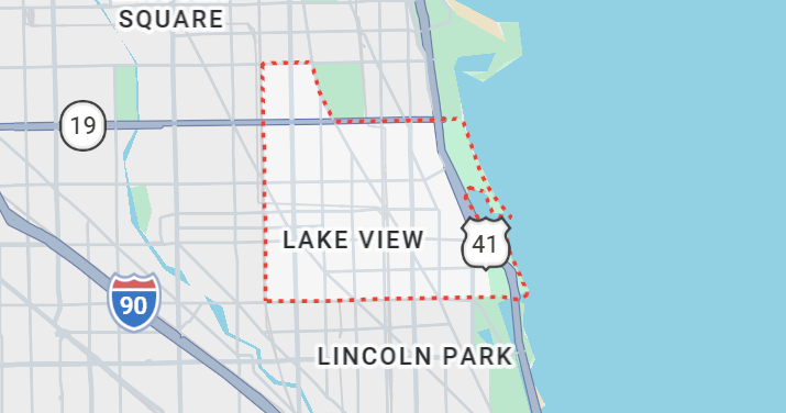 Champion Roofing's Lakeview, IL service area on a map.