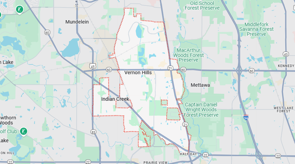 Vernon Hills, IL location on a map.