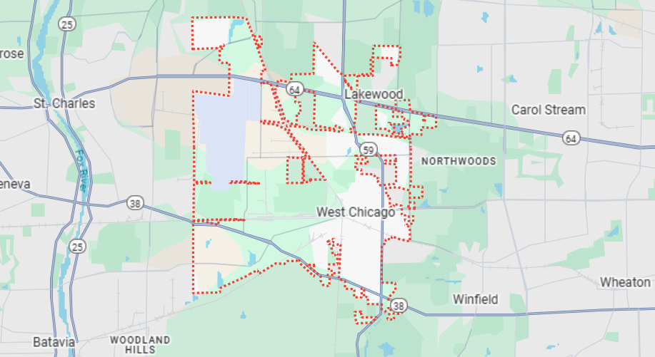 West Chicago, IL location on a map.