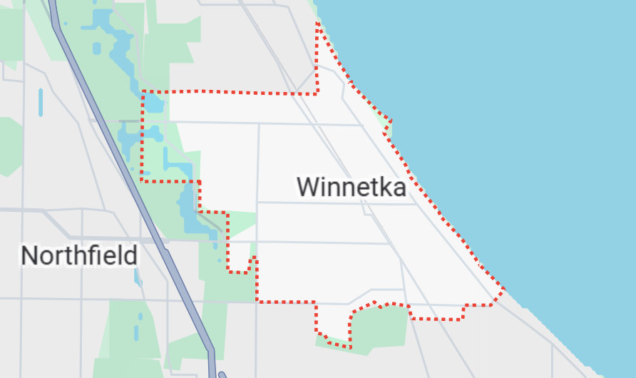Champion Roofing's Winnetka, IL service area on a map.