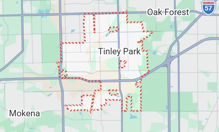 Tinley Park, IL location on a map.